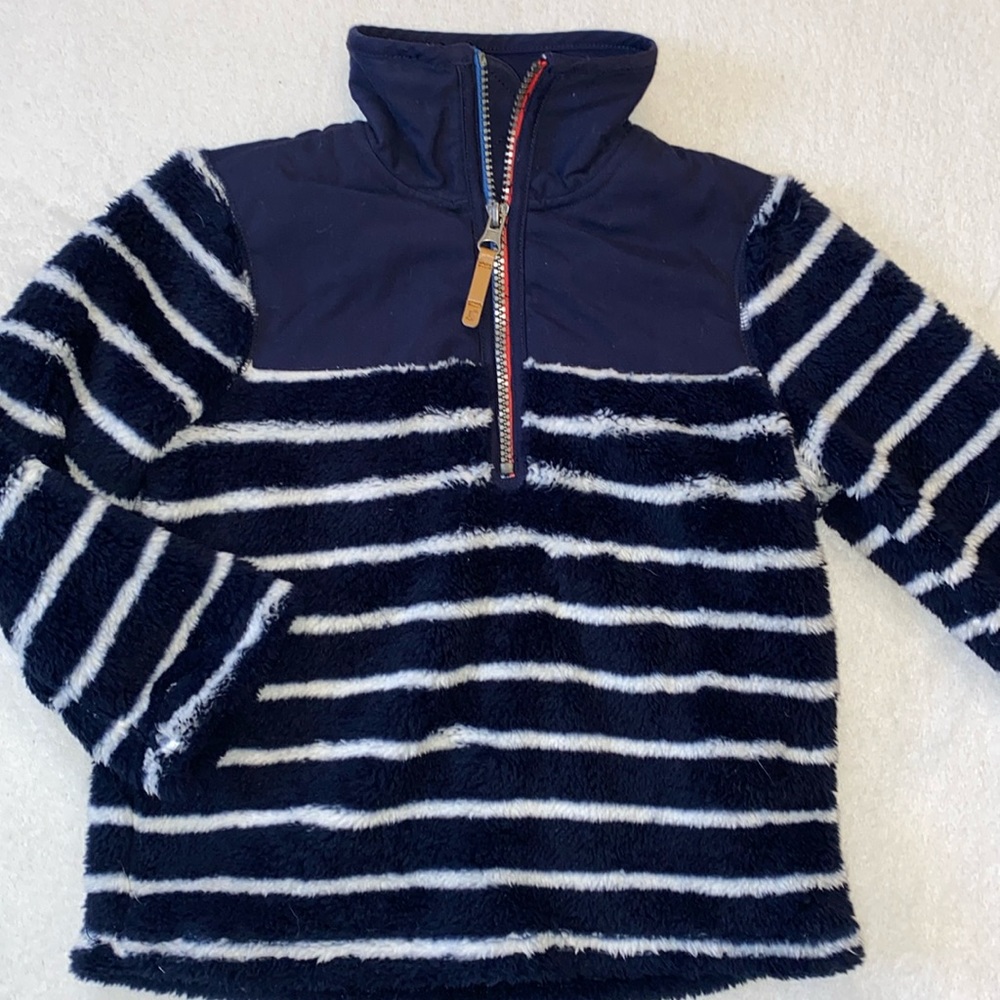 Joules navy white striped quarter zip super soft fleece Sz 3T EUC